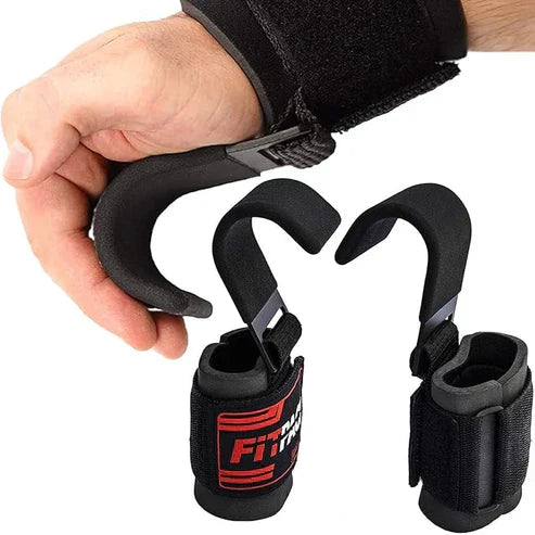 LORDEX fitness lifting hook straps for weightlifting, showing black straps with padded grips and metal hooks for secure lifting.