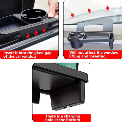 Car armrest with built-in mobile phone holder and cup holder, My Store, showing the ergonomic interior design for convenient access.