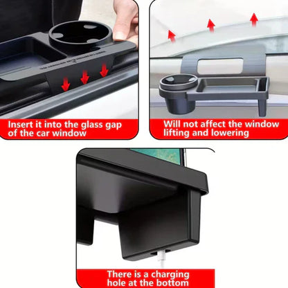 Car armrest with built-in mobile phone holder and cup holder, My Store, showing the ergonomic interior design for convenient access.