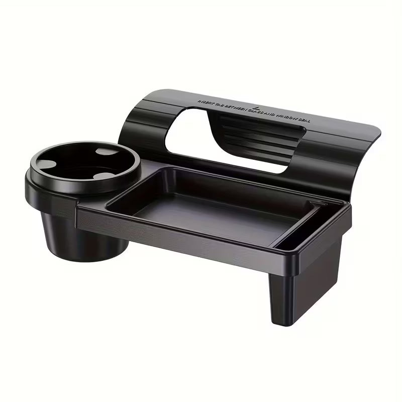 Car armrest with built-in mobile phone holder and cup holder, designed for convenient in-car storage and accessibility.