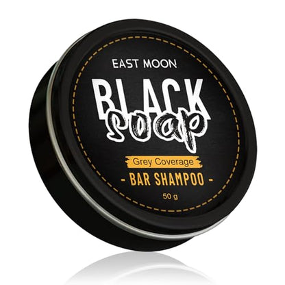 Black soap bar shampoo from East Moon by My Store, showing the dark rectangular soap bar on a plain background.