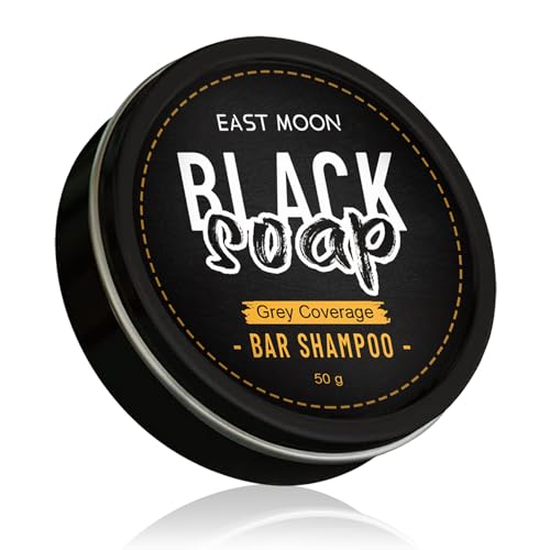 Black soap bar shampoo from East Moon by My Store, showing the dark rectangular soap bar on a plain background.