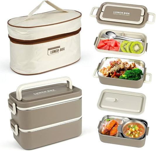 Insulated lunch box set with carry bag, featuring multiple containers and a secure zipper, ideal for meals on the go.