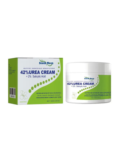 South Moon 42% Urea Cream with 2% Salicylic Acid, moisturizing and exfoliating skincare product in a white jar