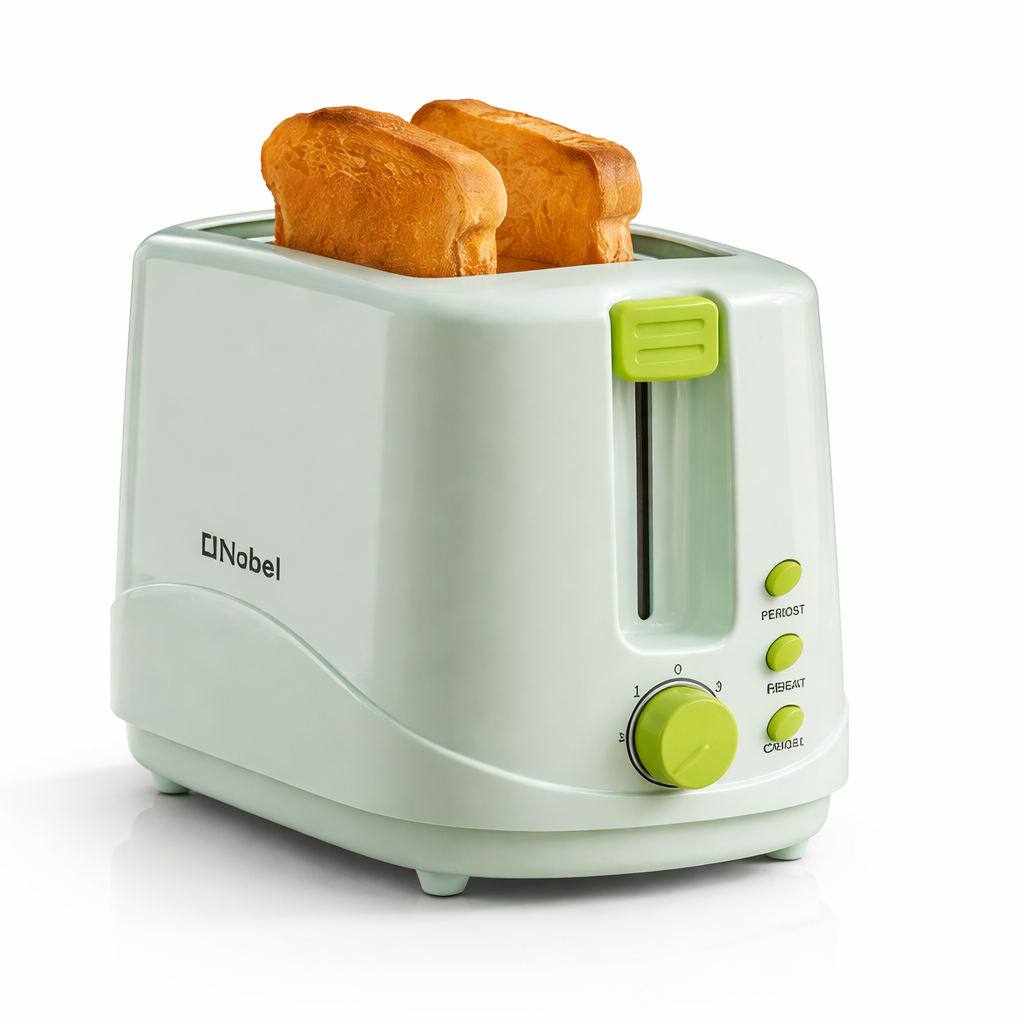 Nobel toaster from My Store with two slices of toasted bread, modern design, and control dials for easy breakfast preparation.