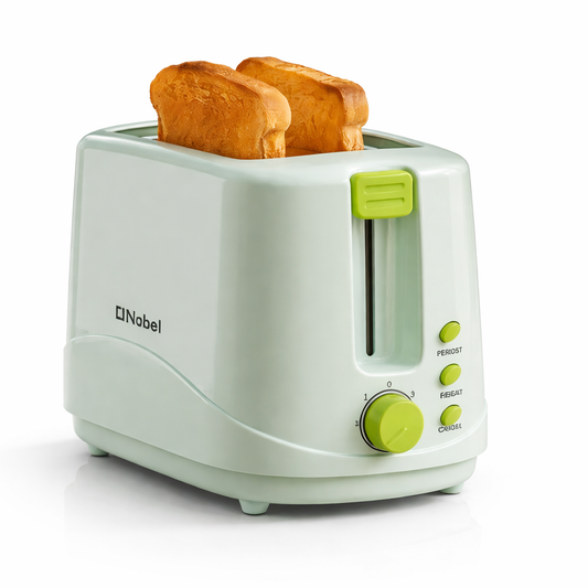 Nobel toaster from My Store with two slices of toasted bread, modern design, and control dials for easy breakfast preparation.