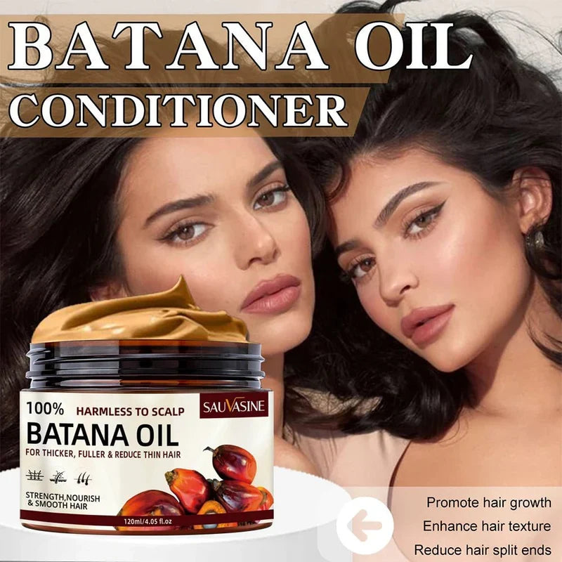 Bottle of Desert Hubs Batana Hair Oil showing the original formula, with the oil inside and label visible.