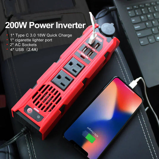 Bloom Mart BYGD portable power inverter showing compact design with multiple outlets and digital display for power management
