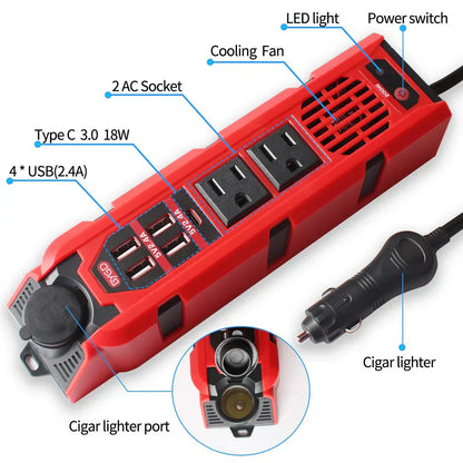 Bloom Mart BYGD portable power inverter shown with multiple outlets and compact design for on-the-go energy needs.