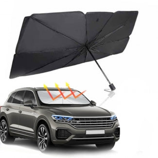 Portable Denx Car Umbrella by My Store, shown in navy blue, with a compact design and protective canopy for vehicle shielding.
