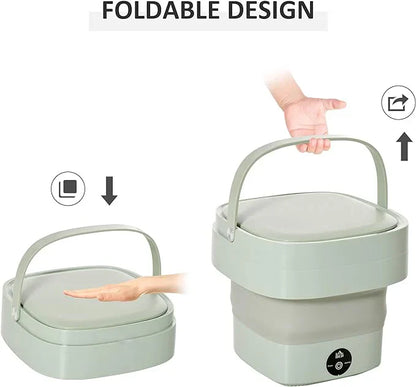 Bloom Mart foldable mini laundry machine with compact design, white plastic body, and control panel for easy laundry washing.
