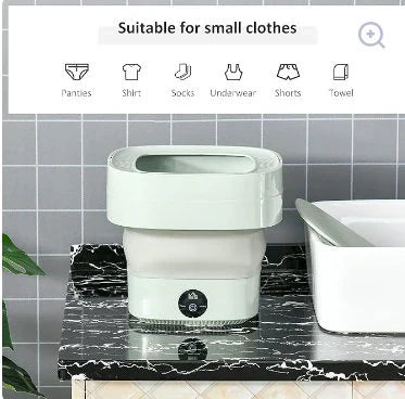 Foldable Mini Laundry Machine by Bloom Mart, compact portable washer with a foldable design and control panel.