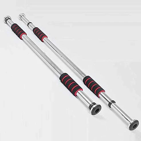 LORDEX doorway gym bar attached to door frame for upper body exercises, made of sturdy metal with foam grips for comfort.