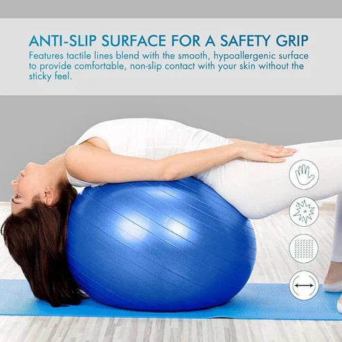 LORDEX fitness gym ball for exercise and stability training, shown in blue on a wooden floor.