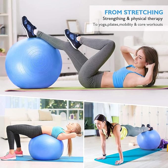 LORDEX gym ball for fitness in vibrant green, shown inflated and ready for exercise or stability workouts