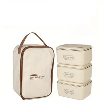 Insulated lunch box set with a carry bag, featuring multiple containers and utensils for convenient meal packing and storage.