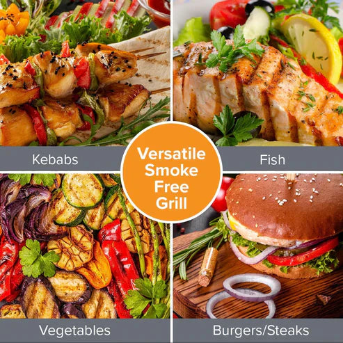 Nobel Electric Grill by My Store, black countertop grill with stainless steel handle and adjustable temperature control.