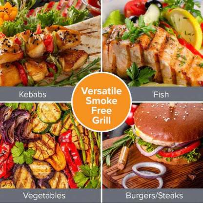 Nobel Electric Grill by My Store, black countertop grill with stainless steel handle and adjustable temperature control.